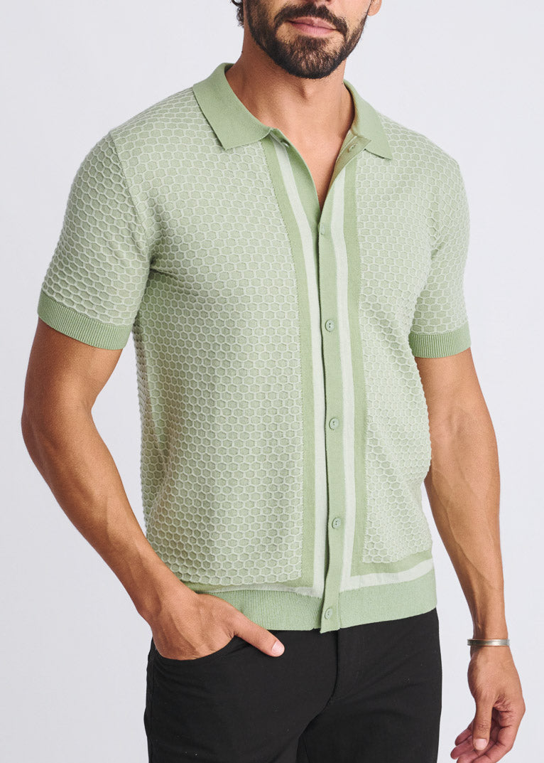 Honeycomb Textured Button Down Knit Shirt