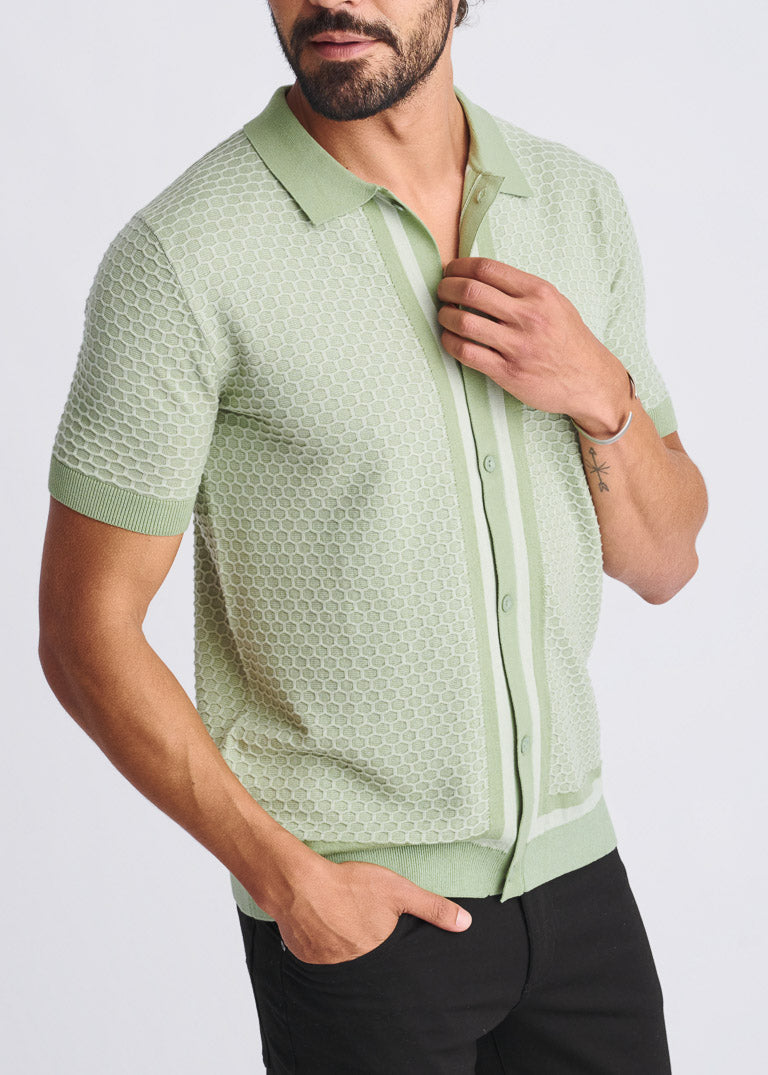 Honeycomb Textured Button Down Knit Shirt