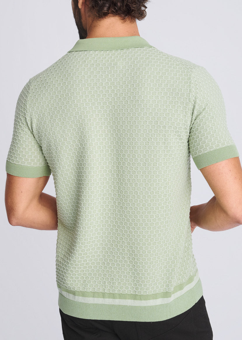 Honeycomb Textured Button Down Knit Shirt