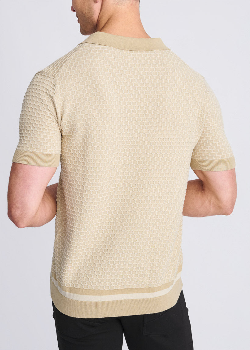 Honeycomb Textured Button Down Knit Shirt