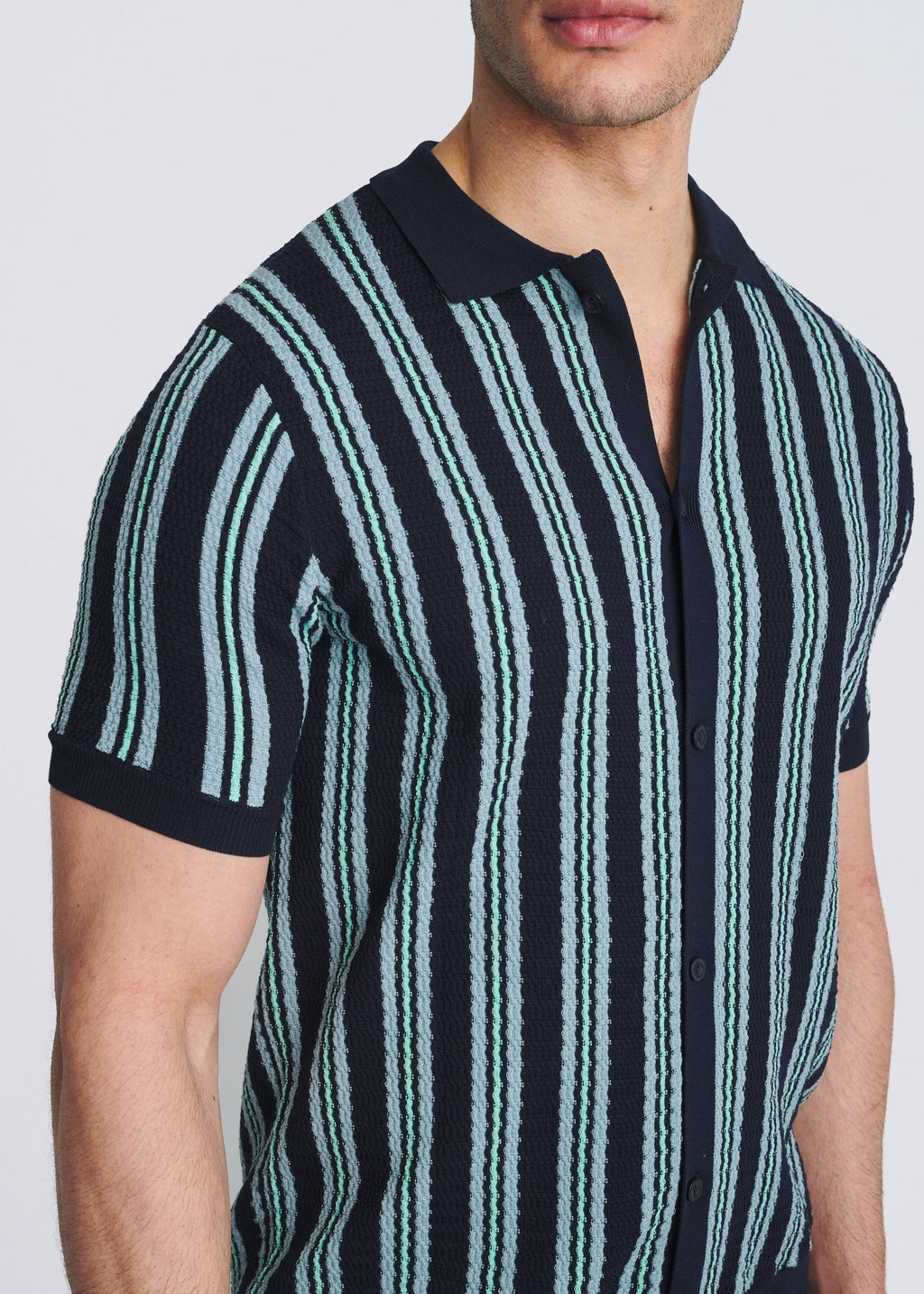 Open Mesh Pinstripes Knit Shirt