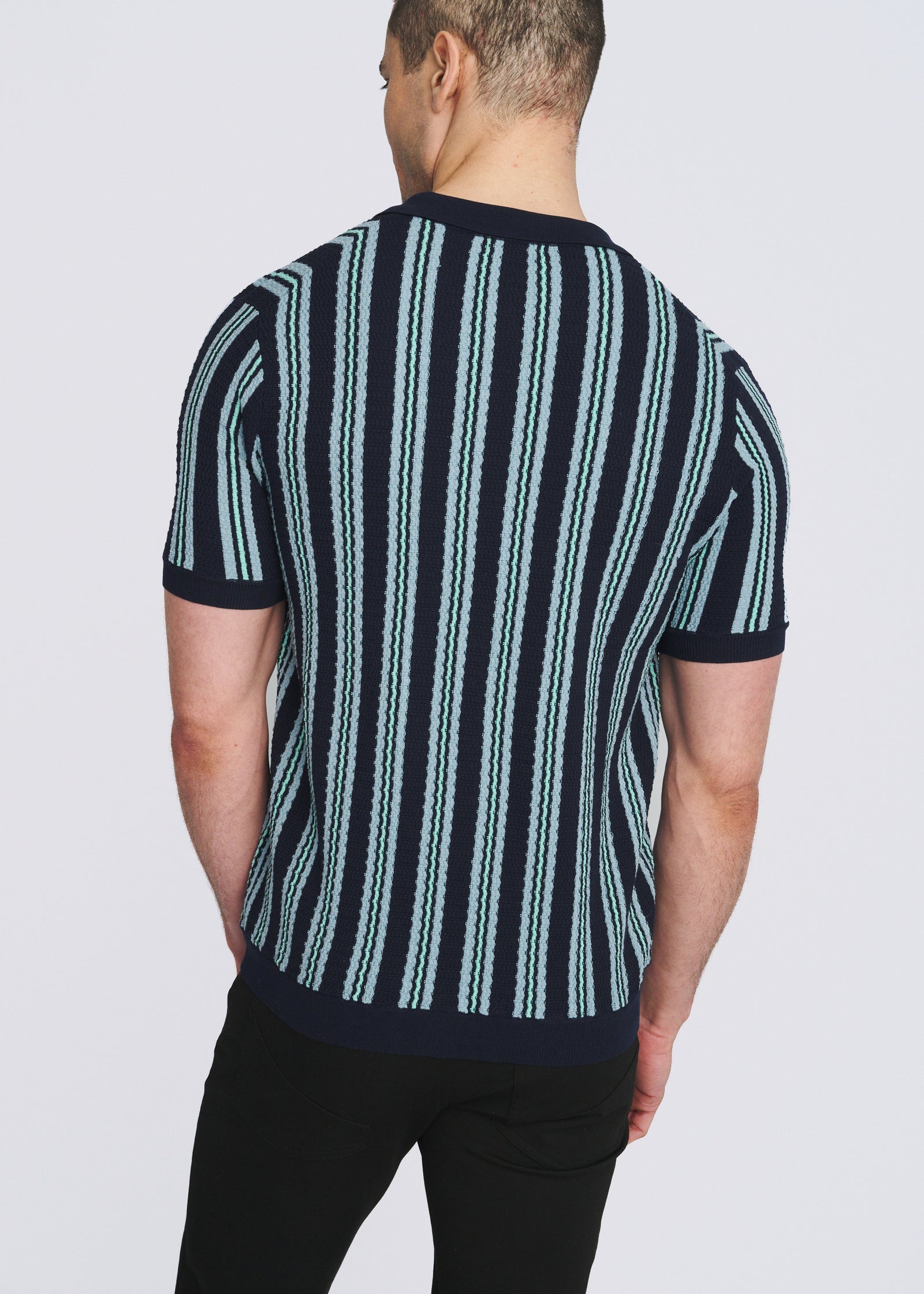 Open Mesh Pinstripes Knit Shirt