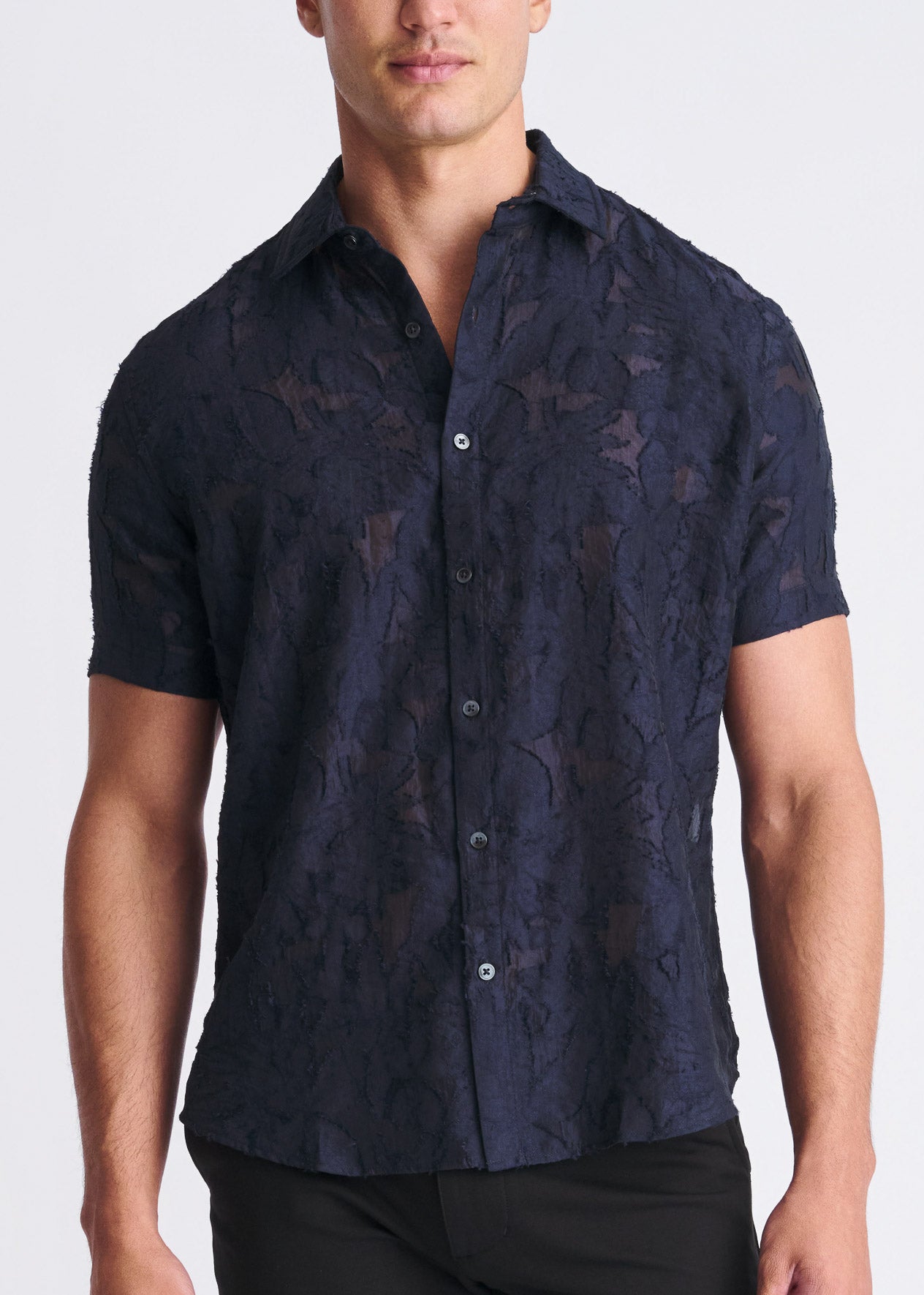 Lightweight Jacquard Short Sleeve Shirt Navy