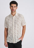 Ecru Floral Lightweight Jacquard Short Sleeve Shirt