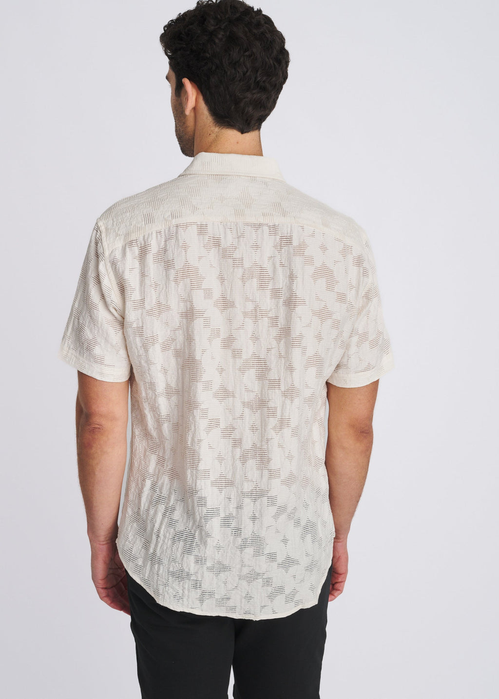 Ecru Floral Lightweight Jacquard Short Sleeve Shirt