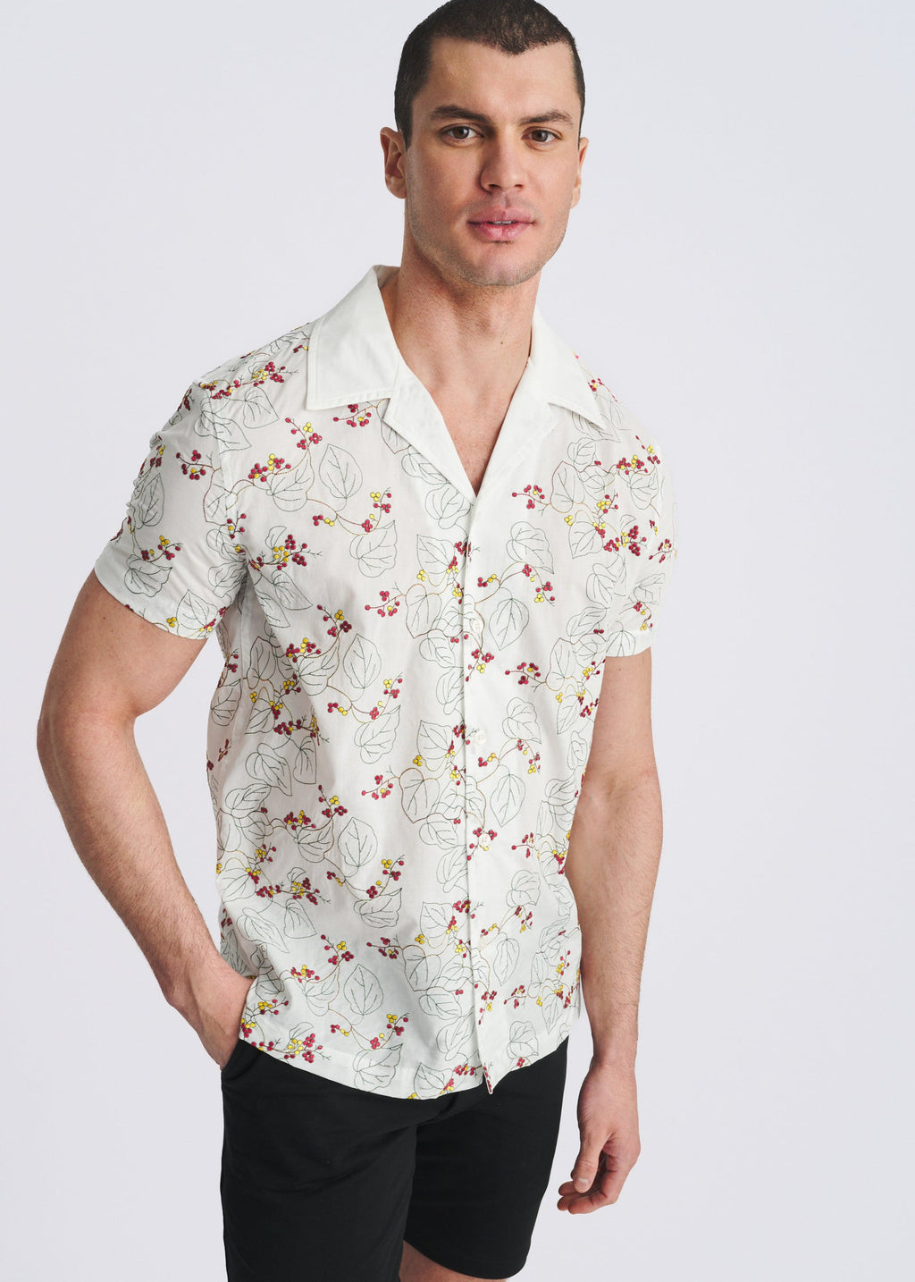 Floral Embroidered Short Sleeve Shirt