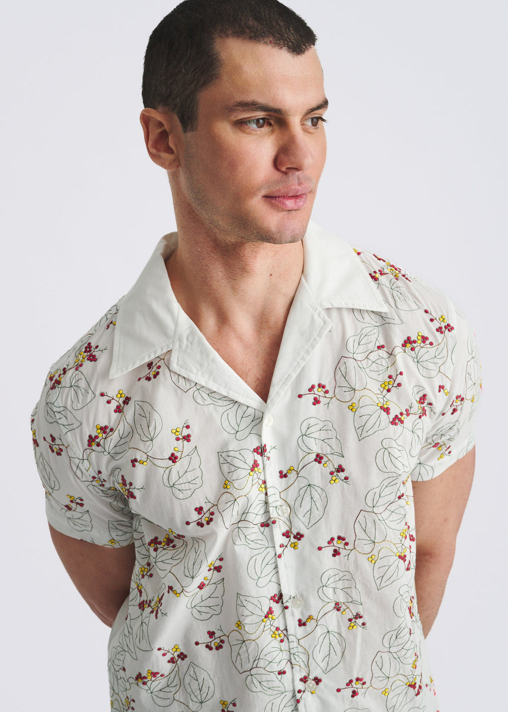 Floral Embroidered Short Sleeve Shirt