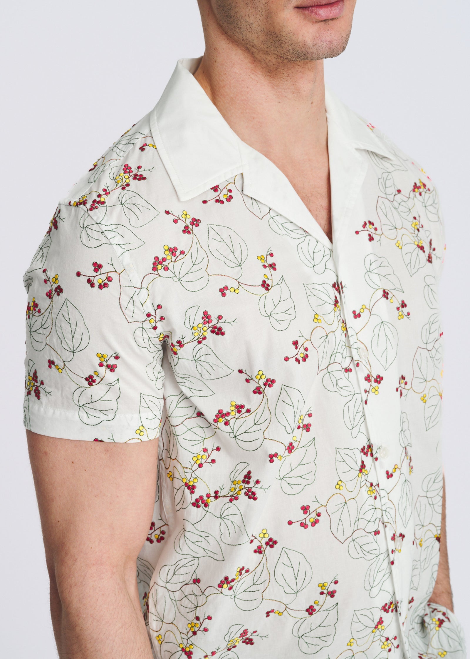 Floral Embroidered Short Sleeve Shirt