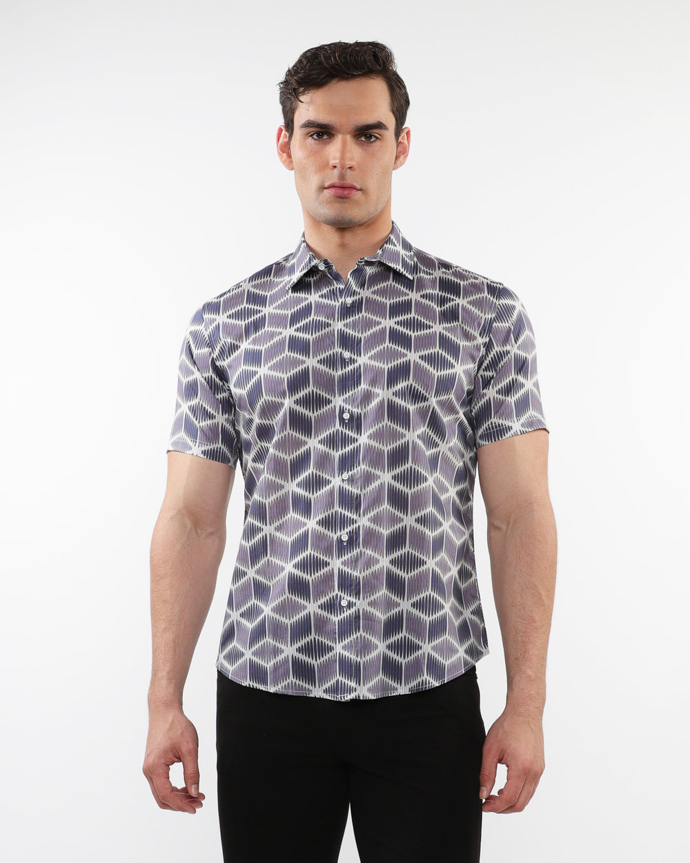 Periwinkle Cubes Short Sleeve Shirt Purple