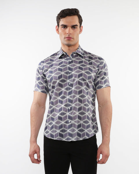 Periwinkle Cubes Short Sleeve Shirt Purple