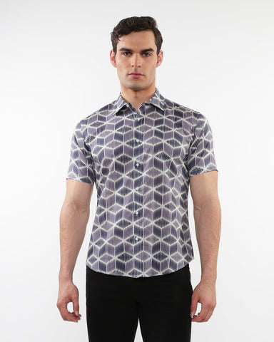 Periwinkle Cubes Short Sleeve Shirt Purple