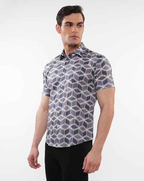 Periwinkle Cubes Short Sleeve Shirt