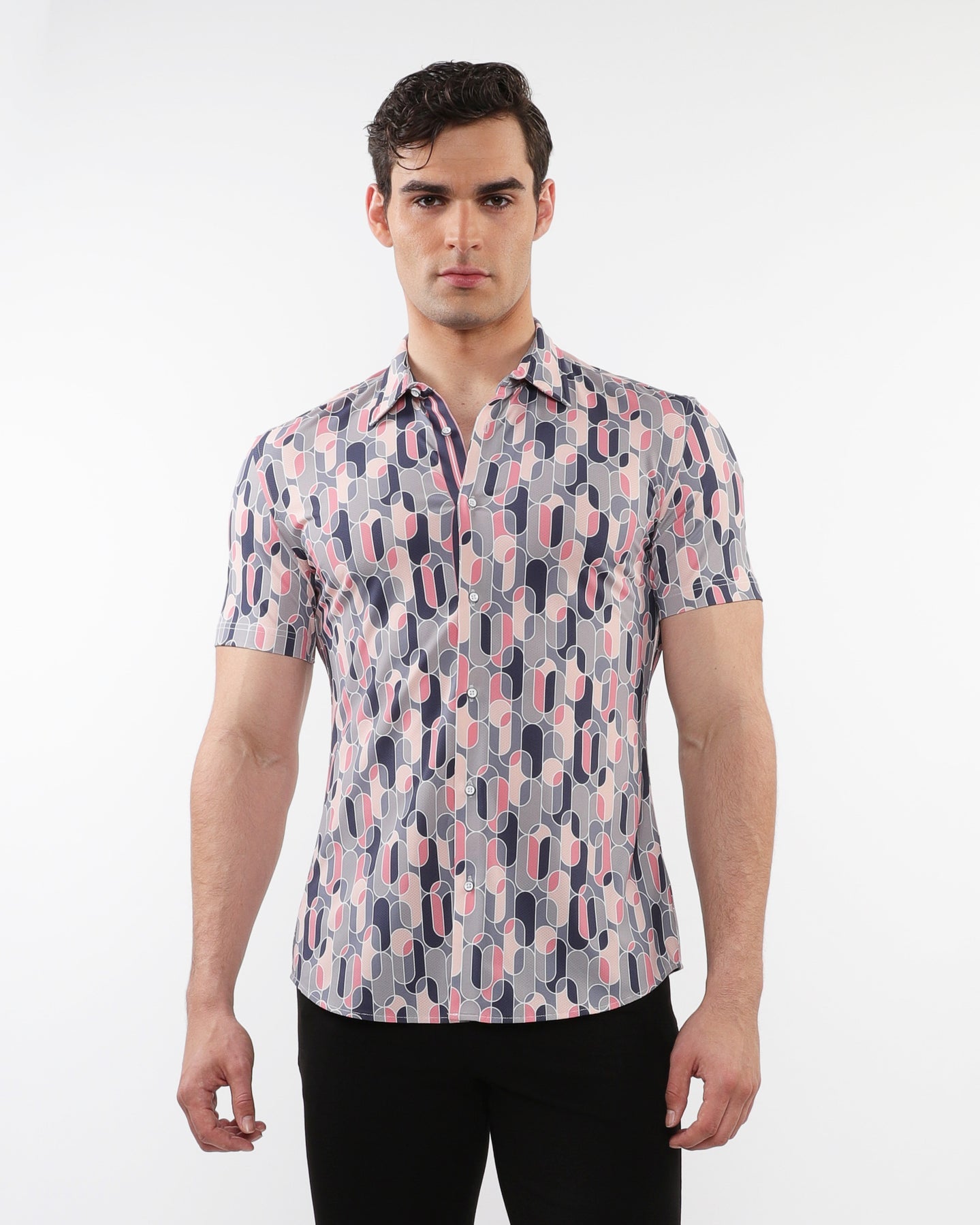 Grey Swirls Performance Short Sleeve Shirt Blush