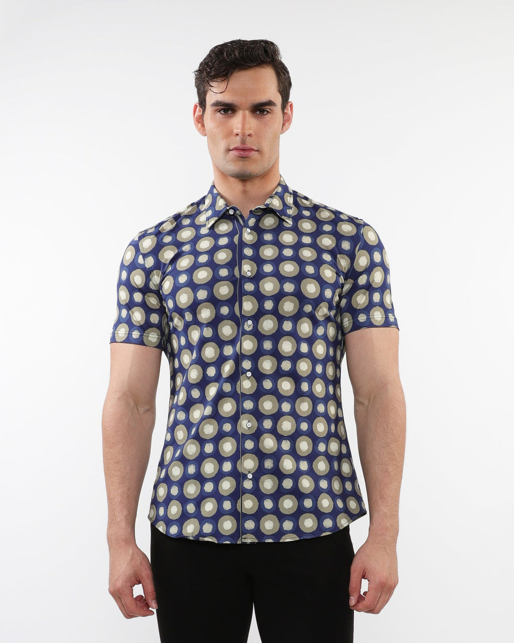 Sage Circles Performance Short Sleeve Shirt Navy