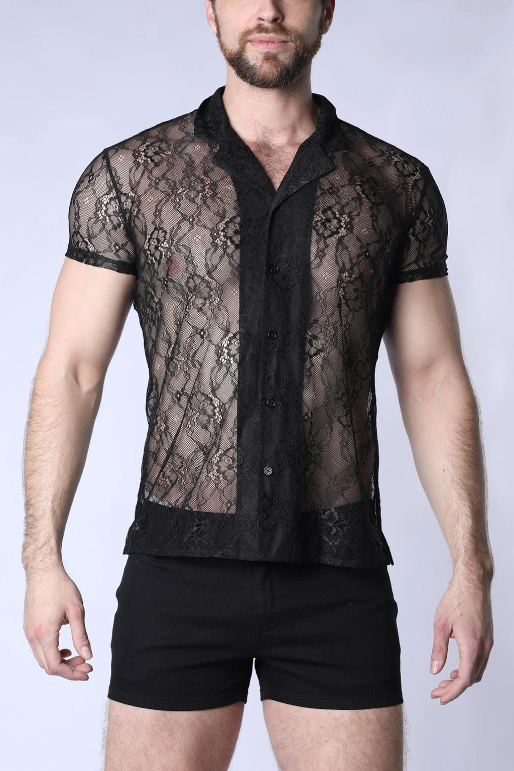 Positano Lace Button Down Shirt Black