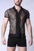Positano Lace Button Down Shirt Black