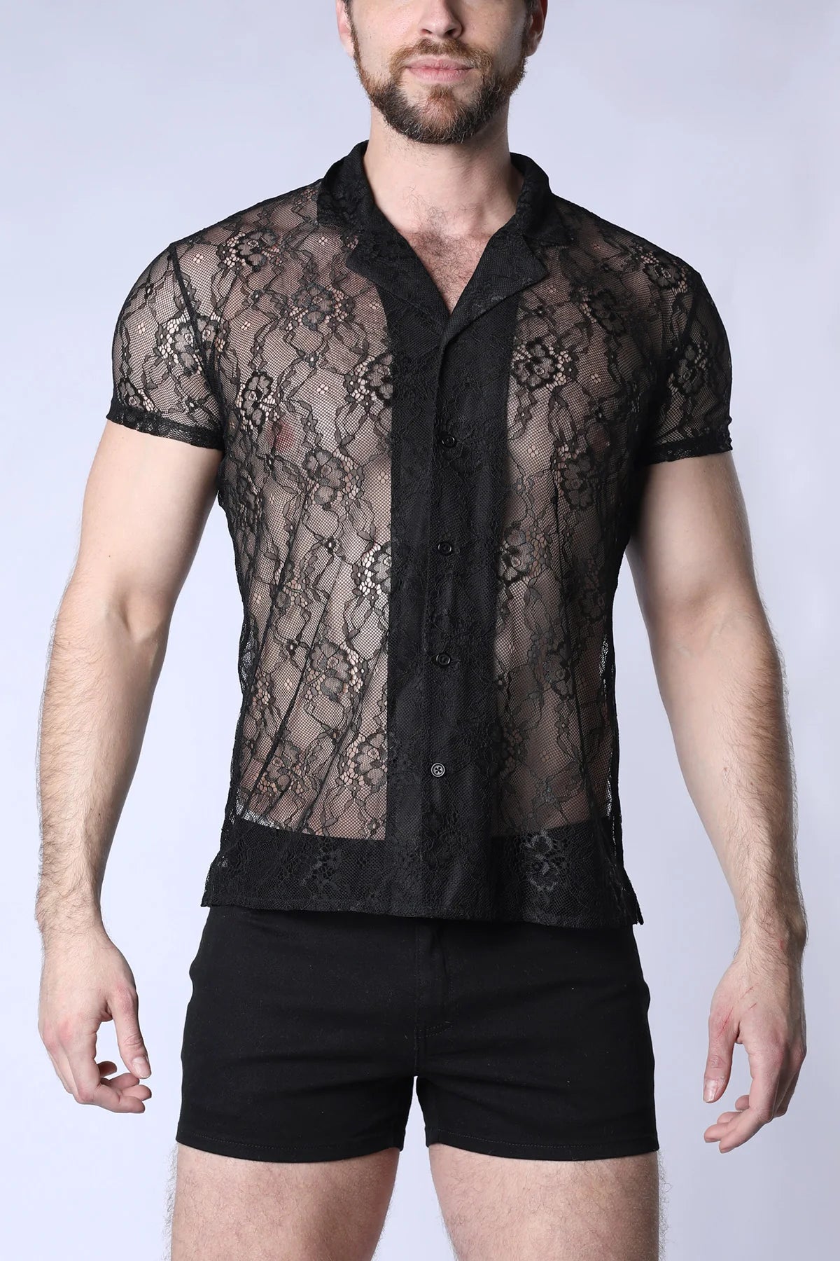 Positano Lace Button Down Shirt Black