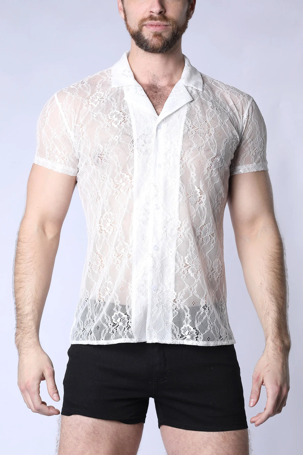 Positano Lace Button Down Shirt White