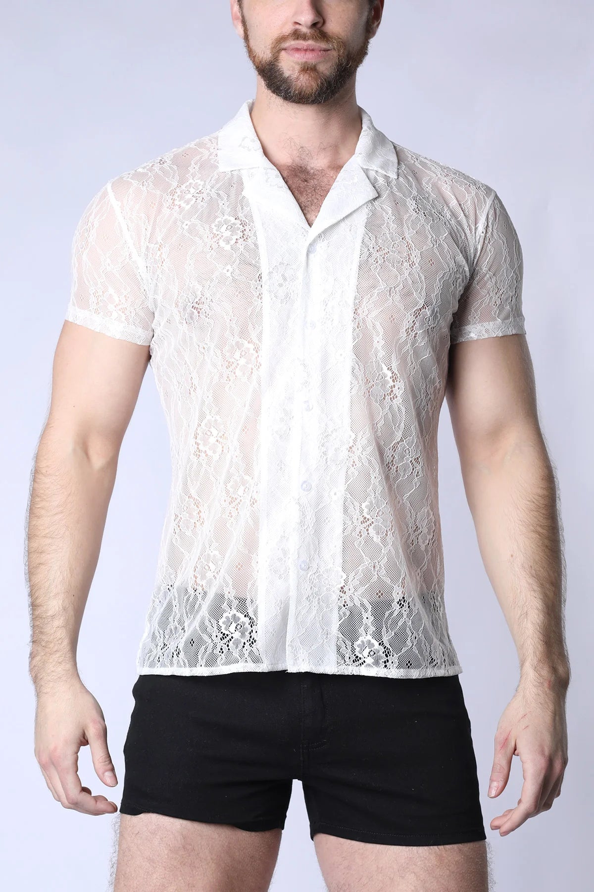 Positano Lace Button Down Shirt White