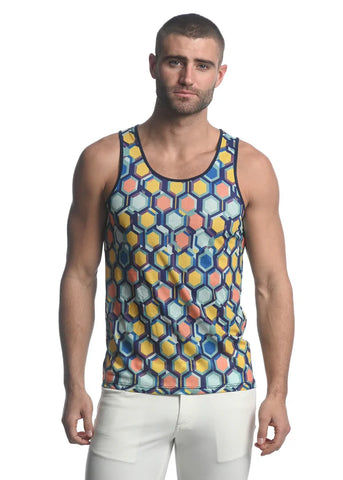 Honeycomb Mesh Tank Navy Yellow