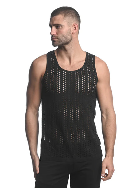 Stretch Gossamer Micro Arrows Tank Black