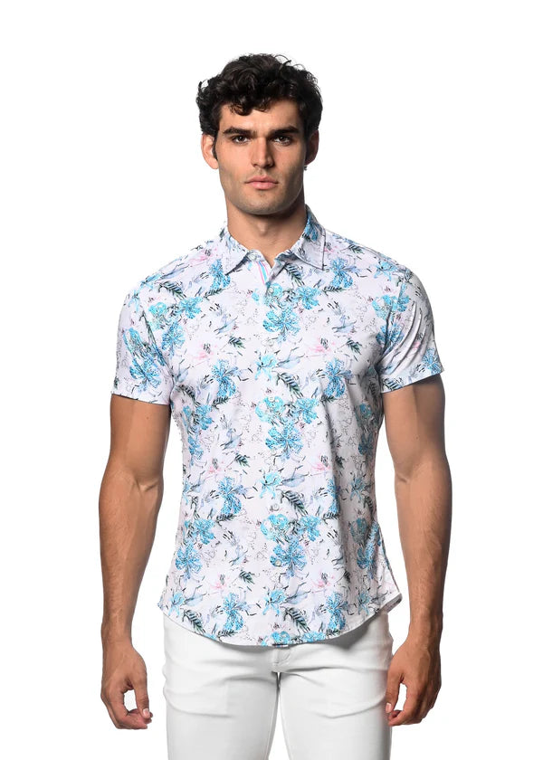 Floral Jersey Knit Shirt - Orchid Print Blue