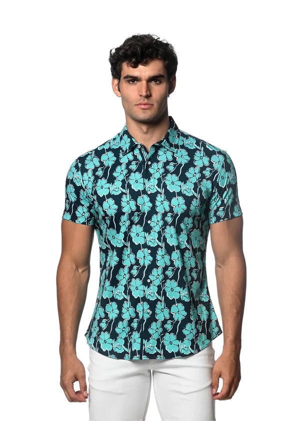 Floral Jersey Knit Shirt - Teal/Surf Floral Print