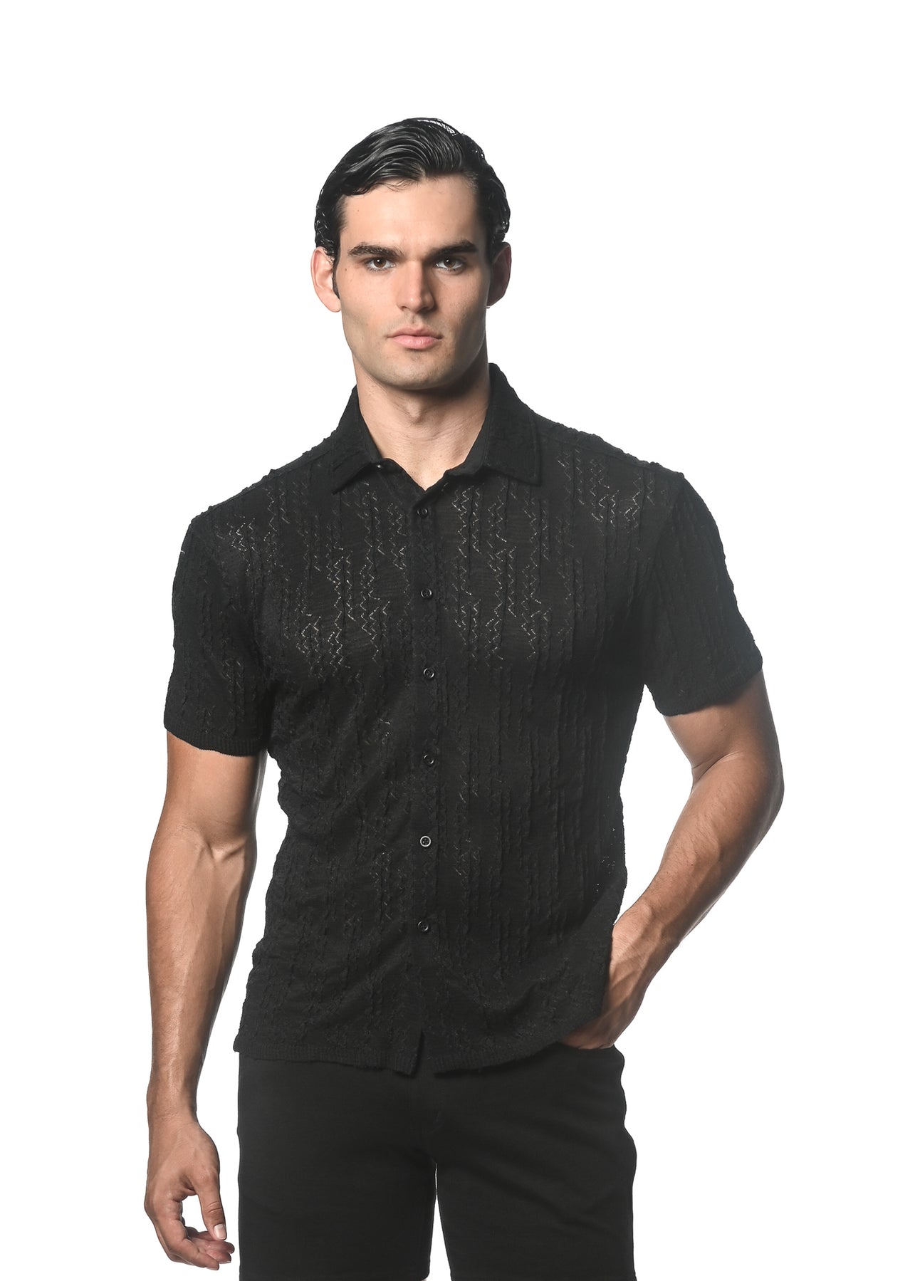 Dash Chevron Knit Shirt Black