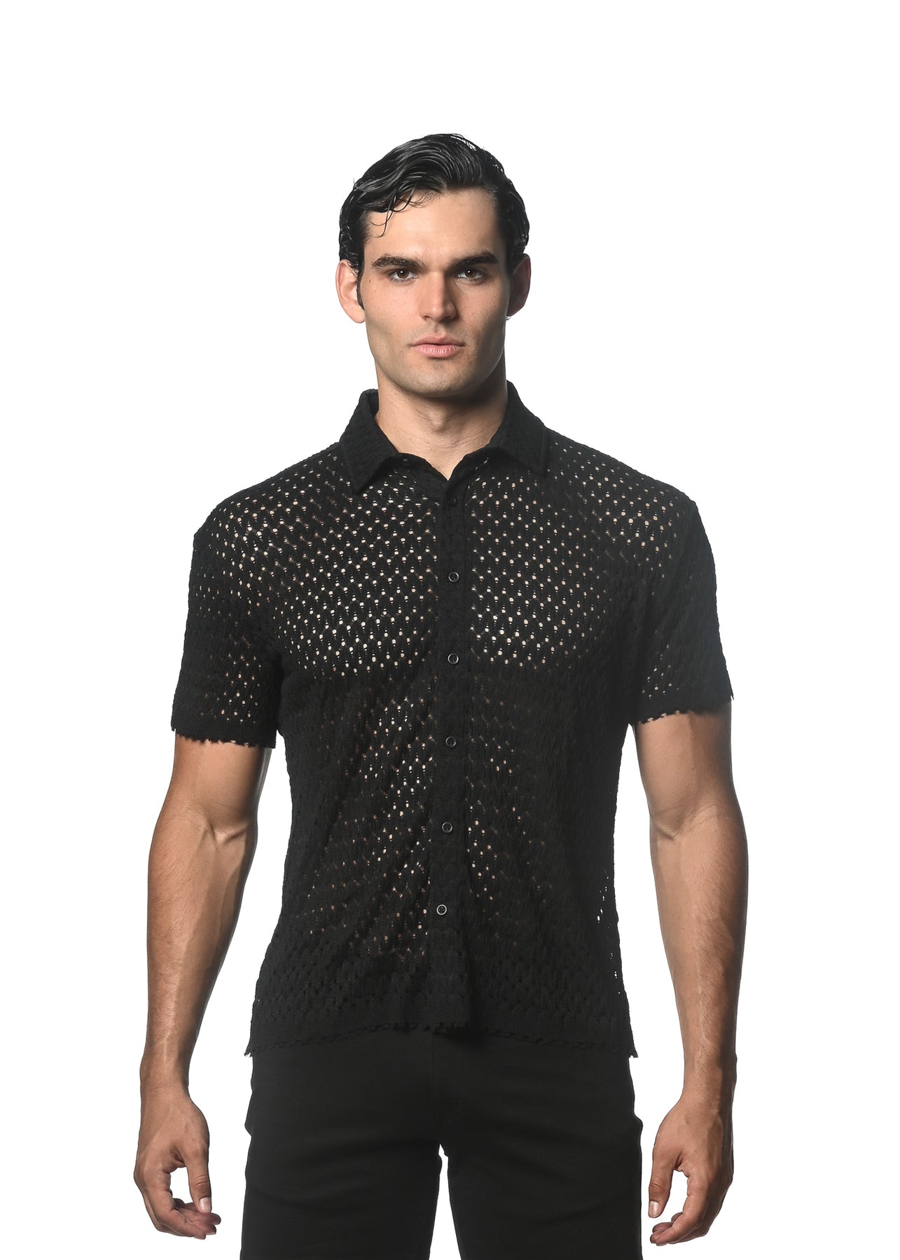 Wave Mesh Short Sleeve Shirt Black