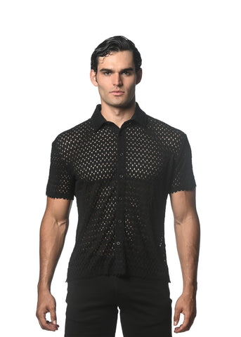 Wave Mesh Short Sleeve Shirt Black