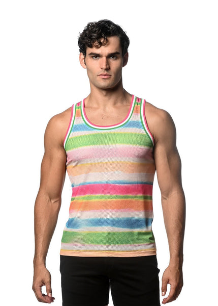Candy Stripes Stretch Mesh Tank Green