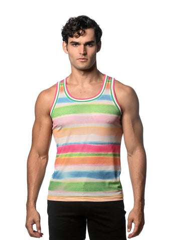 Candy Stripes Stretch Mesh Tank Green