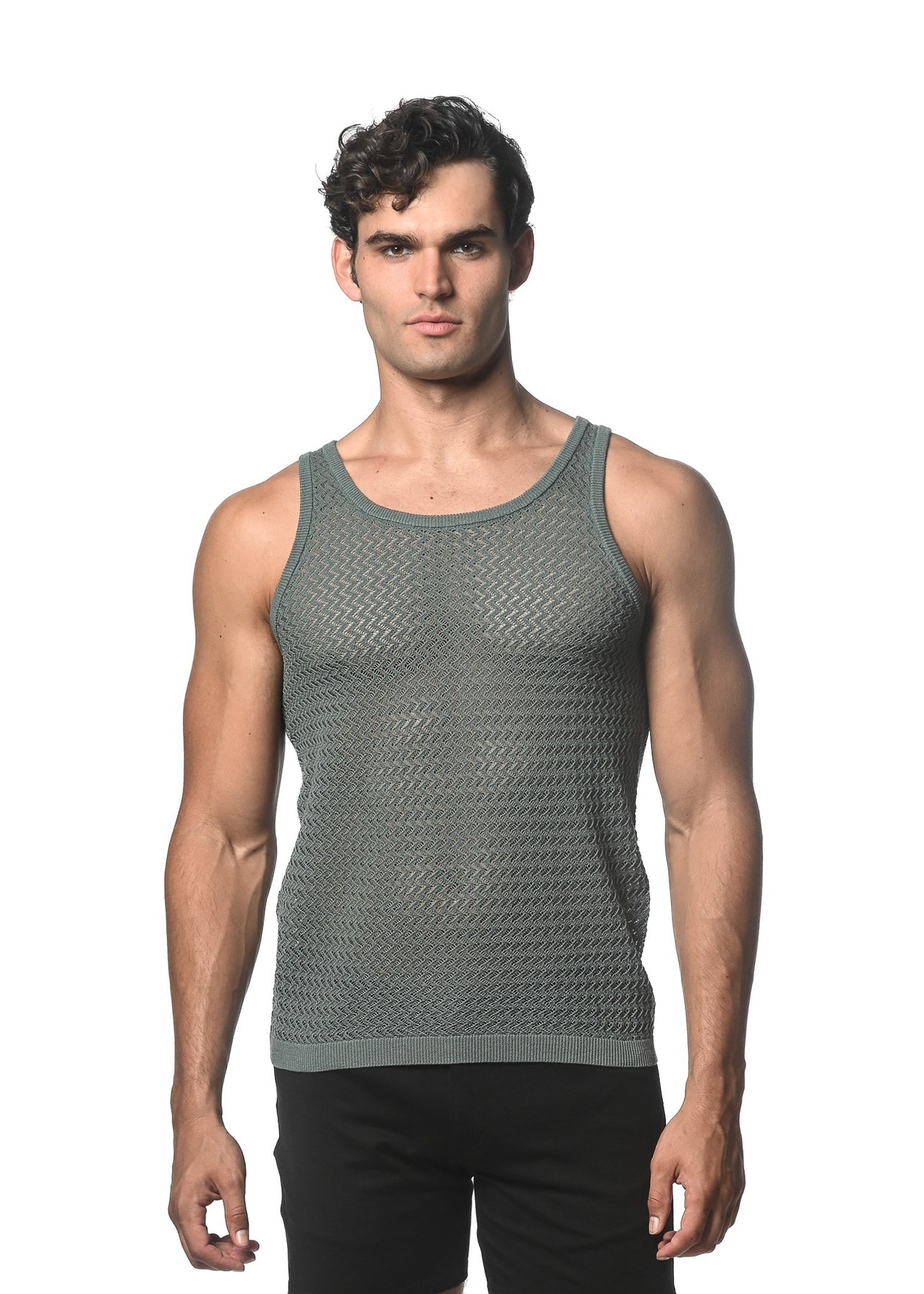 Open Mesh Chevron Knitted Tank Cactus