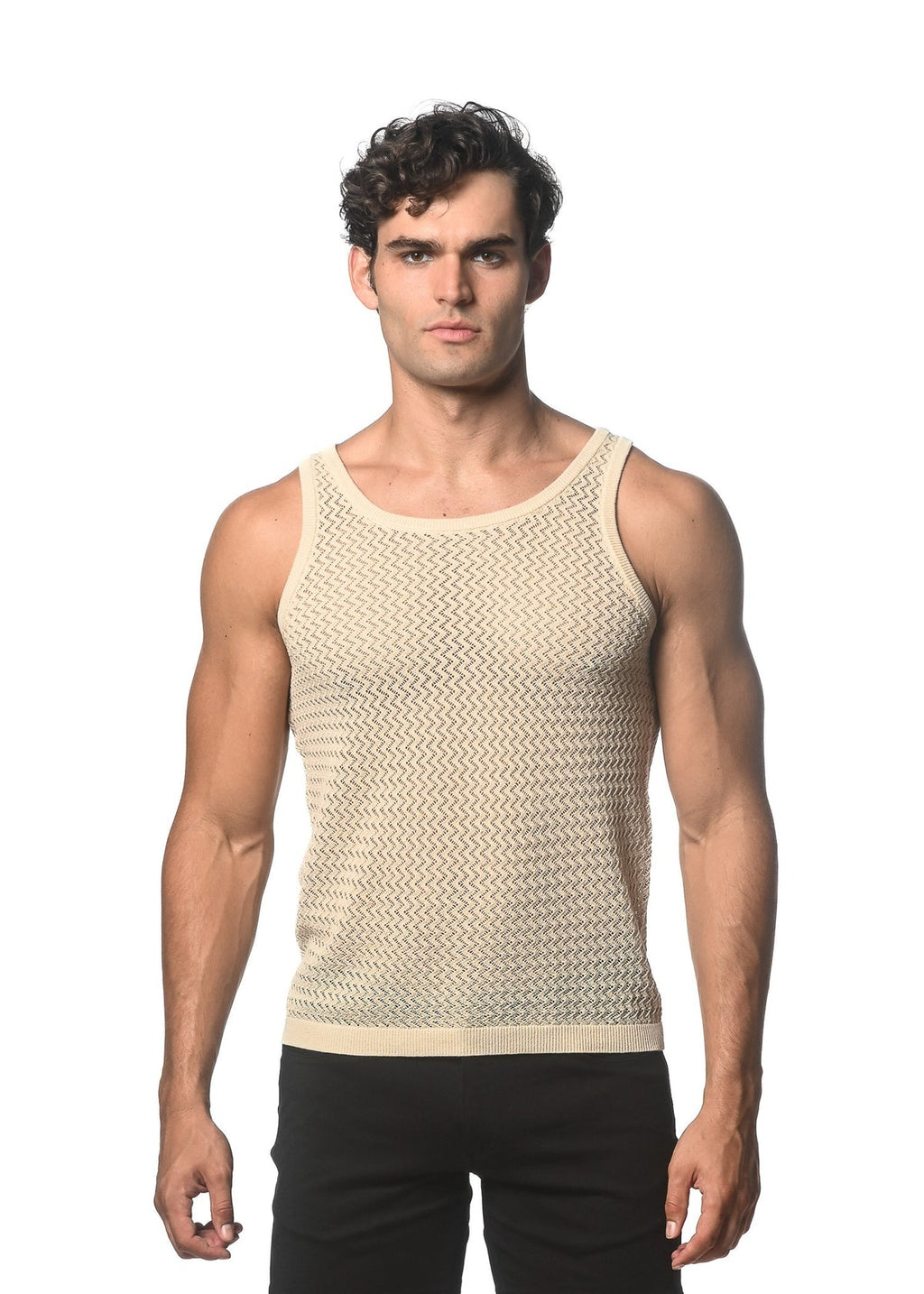 Open Mesh Chevron Knitted Tank Sand