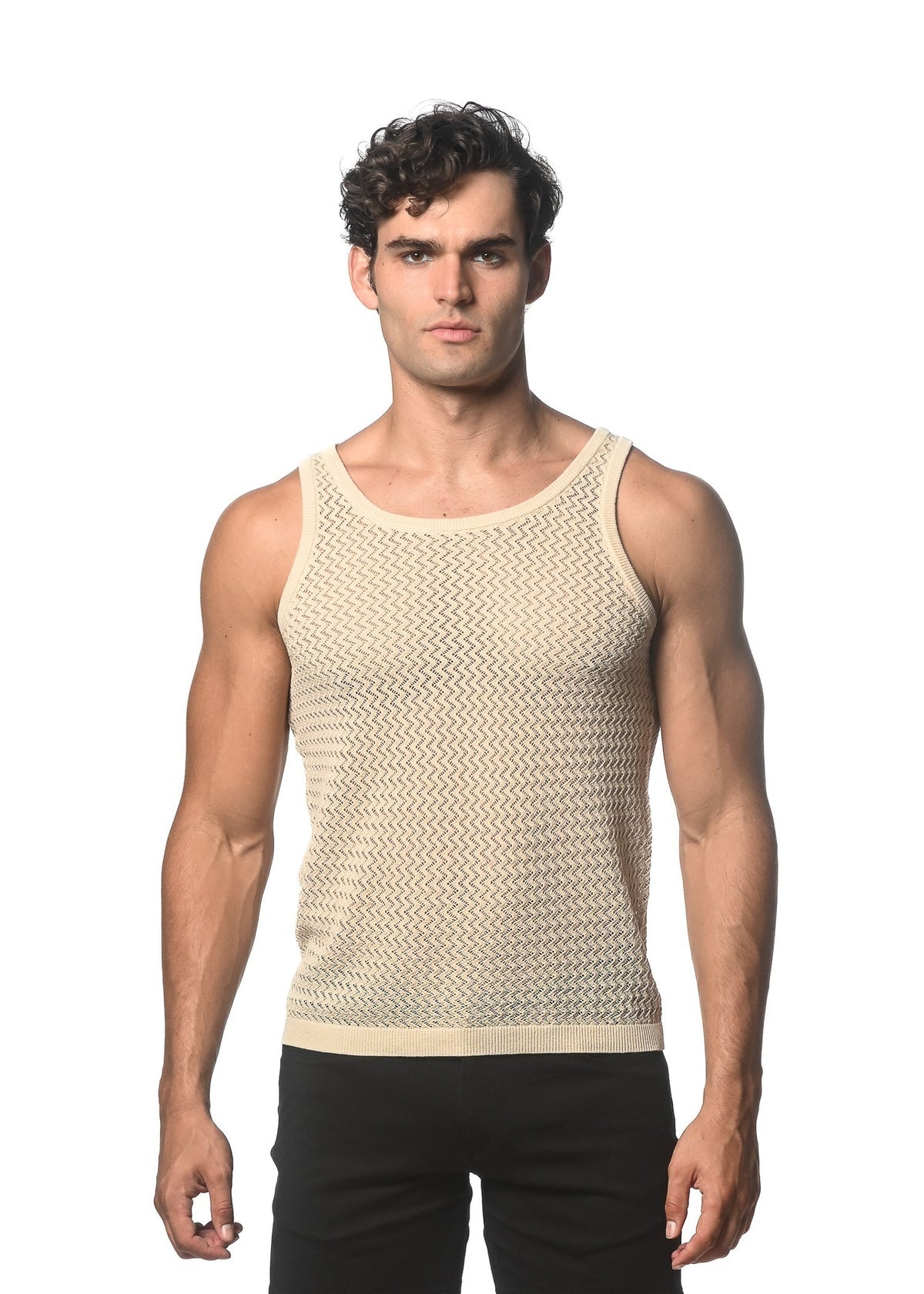 Open Mesh Chevron Knitted Tank Sand