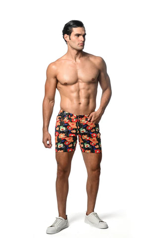 5" KNIT Flower Printed Stretch Shorts Sienna Gold