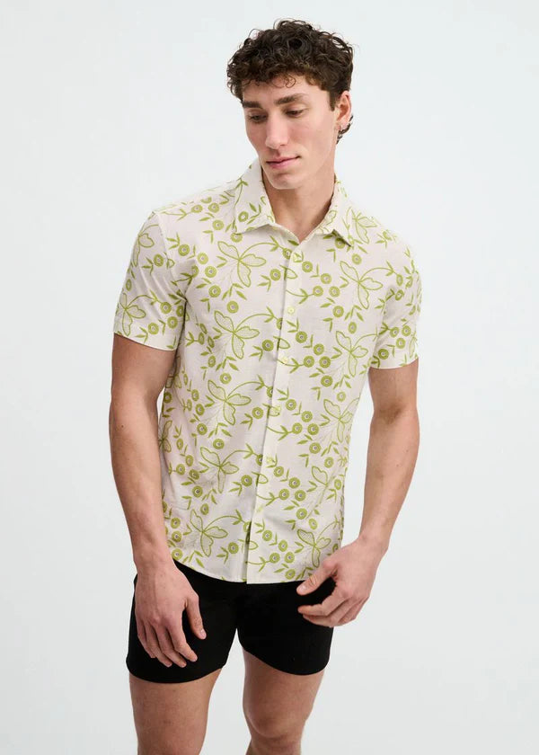 Open Knit Short Sleeve Shirt w/rib collar - Ivy Floral