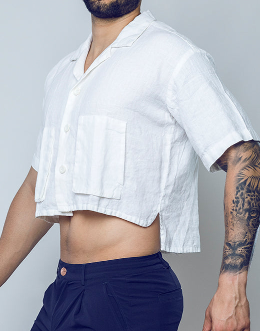 Cropped Linen Shirt White