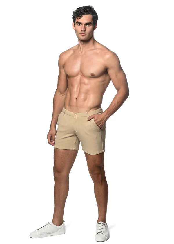 5" Stretch Knit Chino Short w/zip pockets Khaki