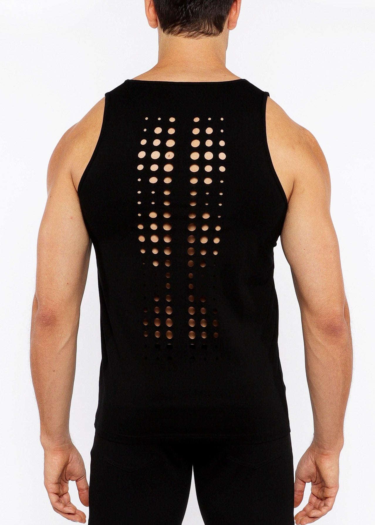 Black Circle Spine Laser Cut Tank Top Black