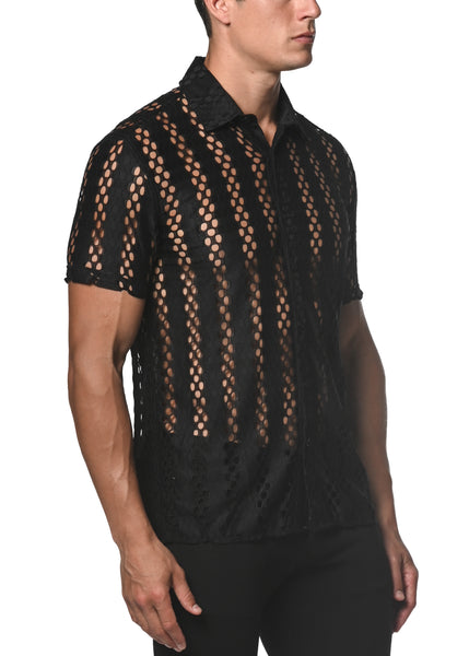 Stretch Knit Lace Honeycomb Shirt