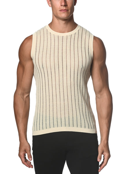 Sheer Vertical Stripe Knitted Vest Sand