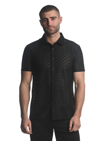 Zig Zag Chevron Gossamer Stretch Shirt Black