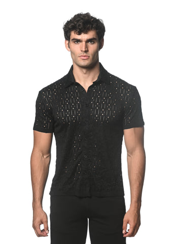 Dash Dot Stretch Knit Shirt Black