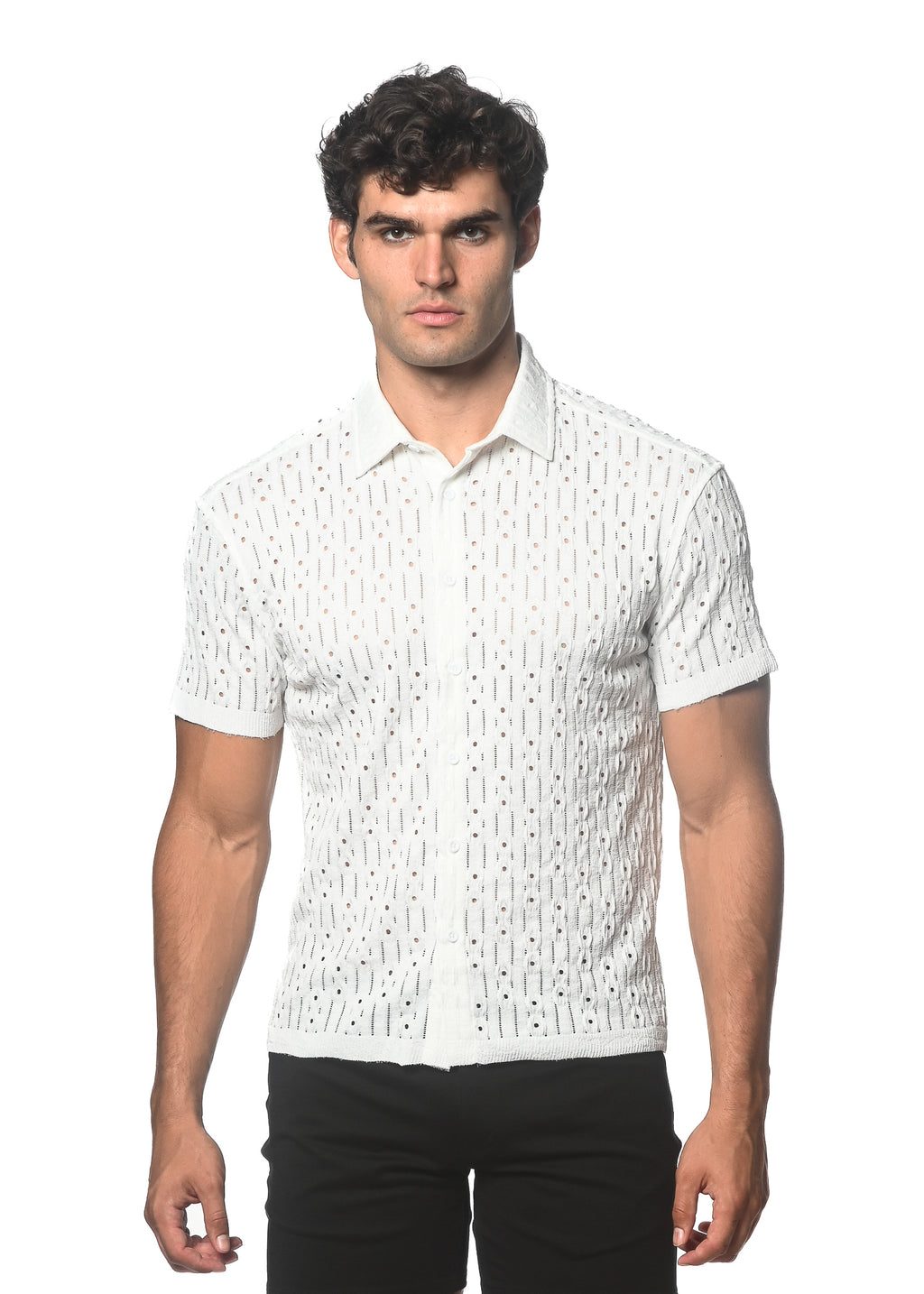 Dash Dot Stretch Knit Shirt Coral