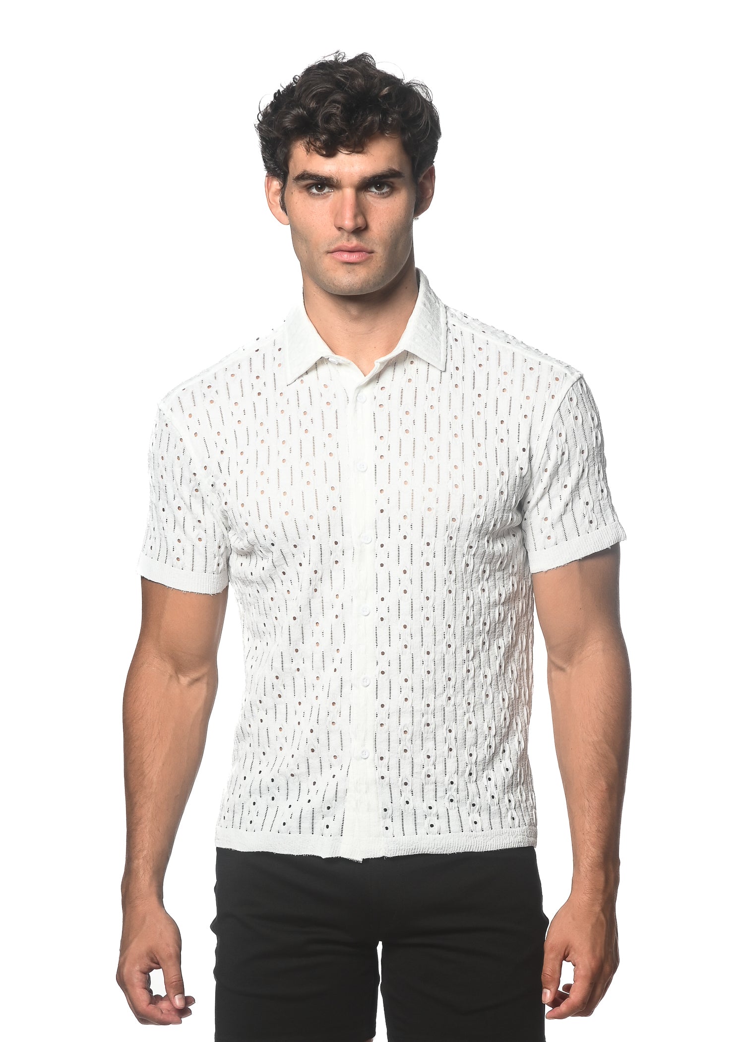 Dash Dot Stretch Knit Shirt Coral