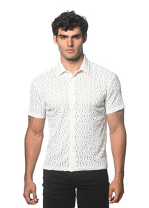Dash Dot Stretch Knit Shirt Coral