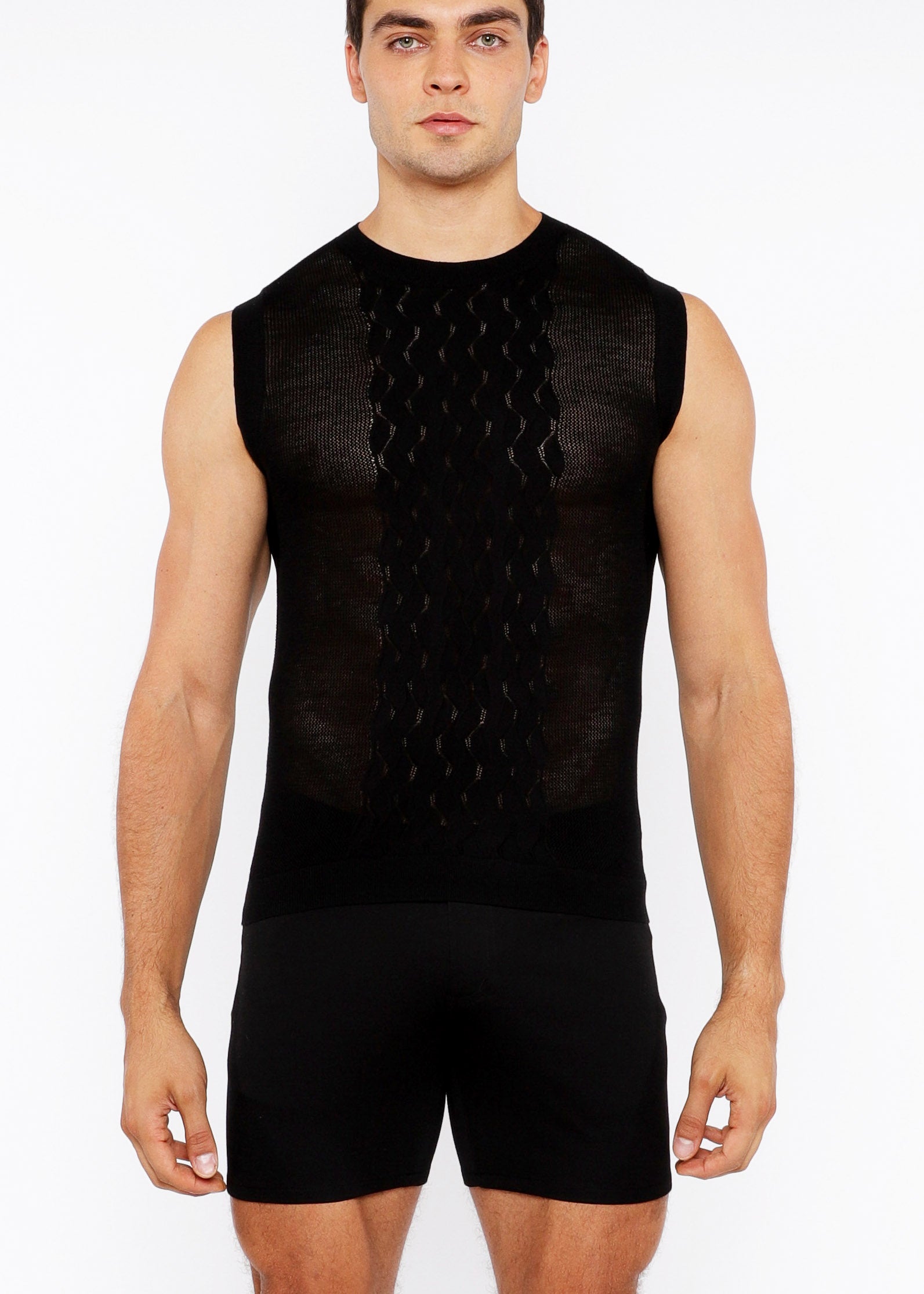 Pointelle Tux Open Knit Vest