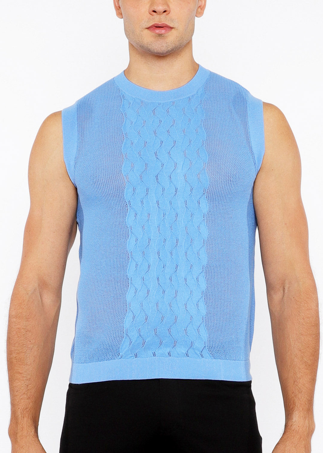 Pointelle Tux Open Knit Vest Blue Rain