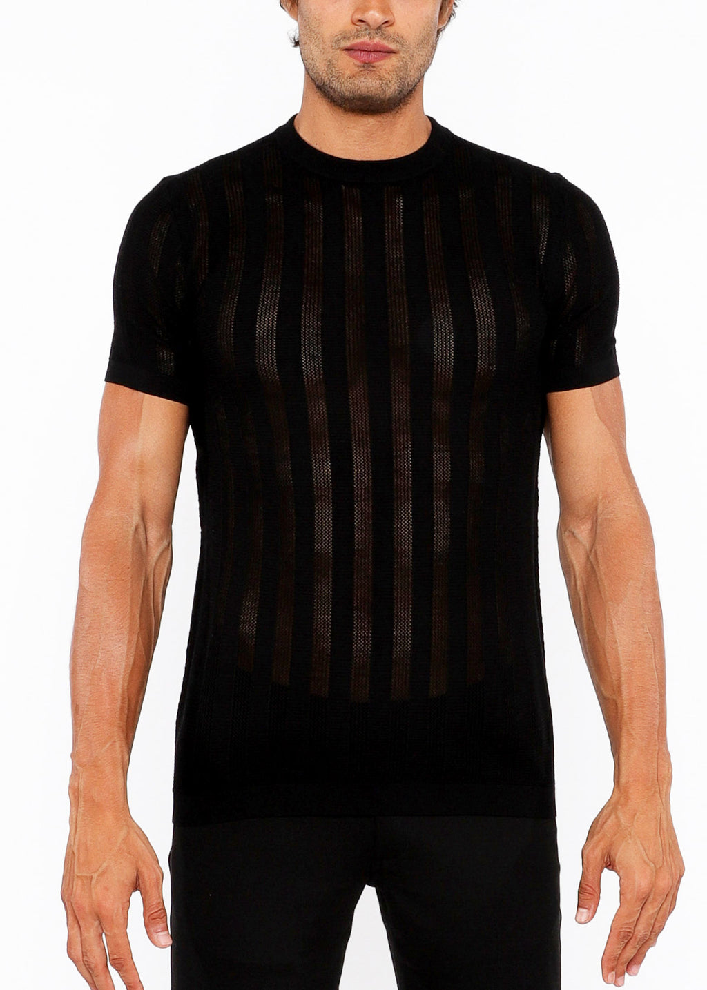 Textured Knitted Crew Tee Black